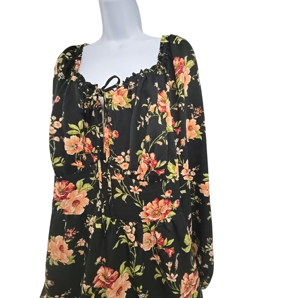 Forever 21 Womens Dress Short Black Floral Flounce Neck Ruffle Size 3X New